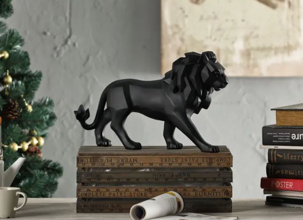 Black Origami Standing Lion Statue 27 cm