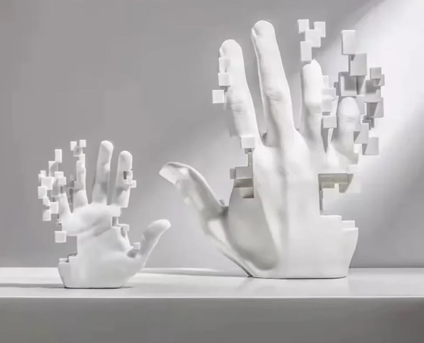 Modern Design Hand Statue, White Mosaic, 20 cm