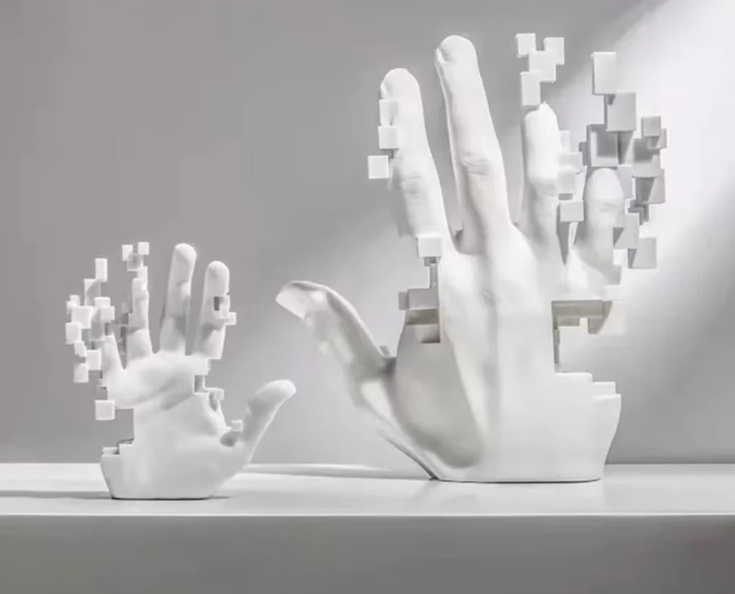 Modern Design Hand Statue, White Mosaic, 20 cm