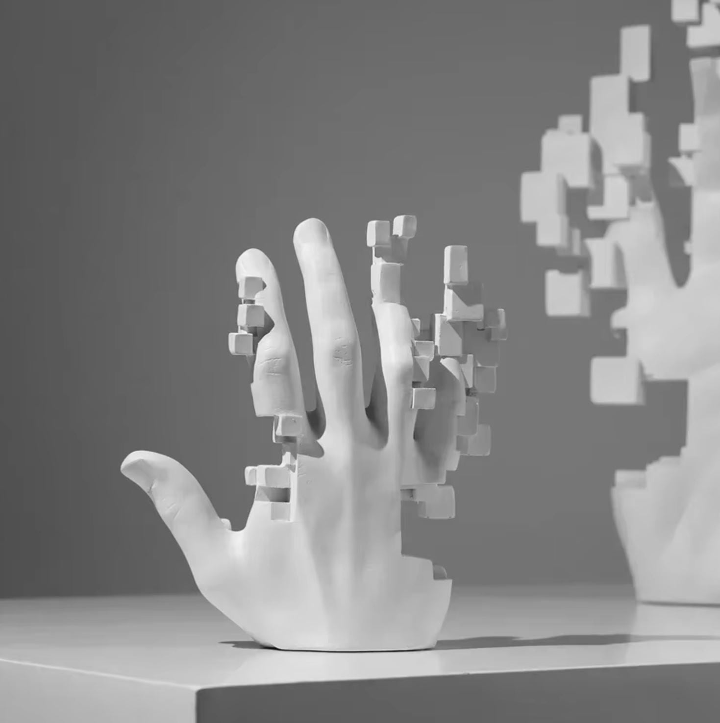 Modern Design Hand Statue, White Mosaic, 20 cm