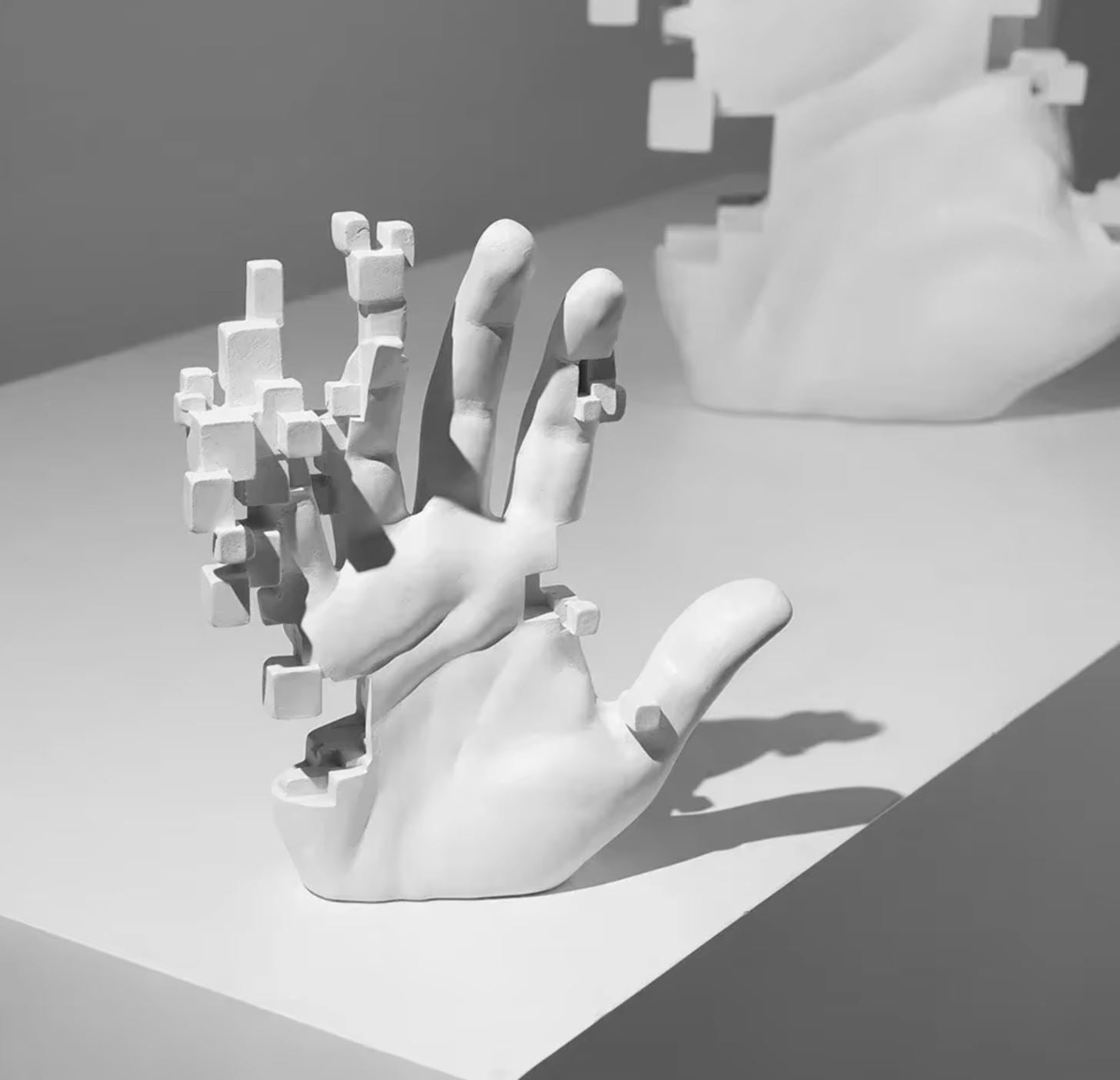 Modern Design Hand Statue, White Mosaic, 20 cm