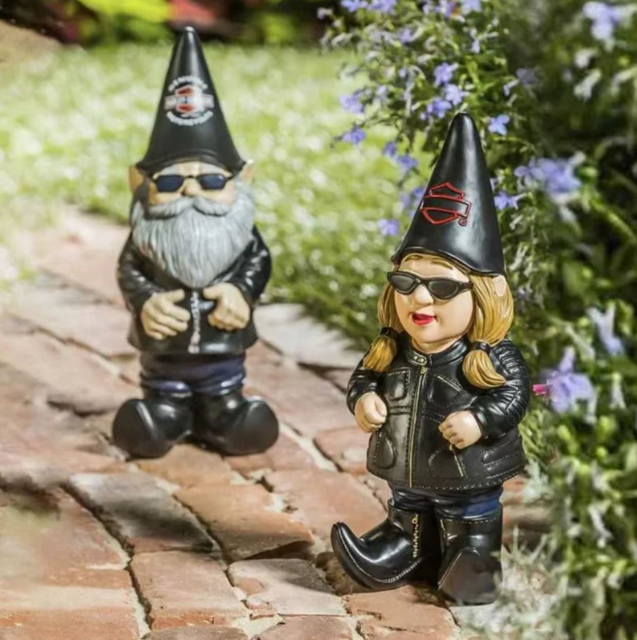 Biker Garden Gnome Statue (Female) 15 cm