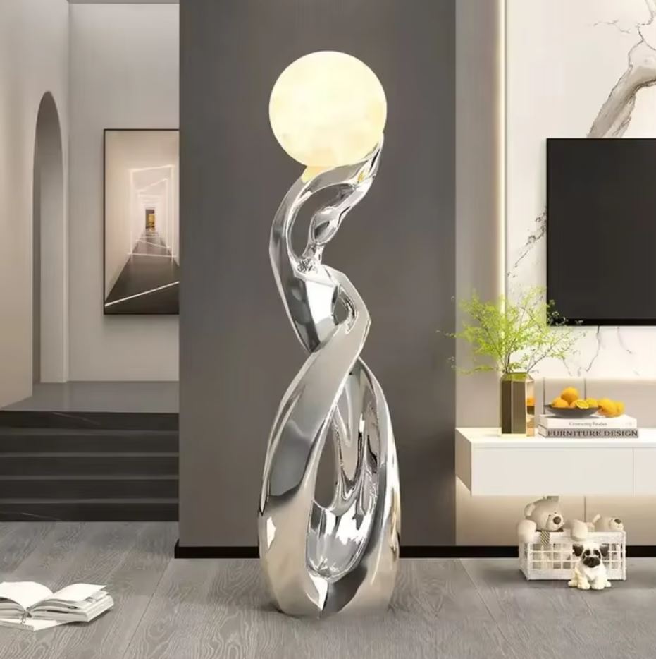 Abstract Nordic Statue, Chrome, 82 cm