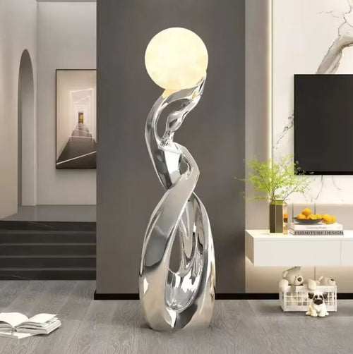 Abstract Nordic Statue, Chrome, 82 cm