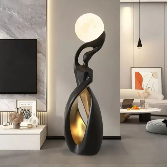 Nordic Design Statue, Black / Gold, with Light-Up Sphere, 82 cm
