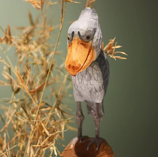 Wooden Whale-Headed Stork Bird Statue 16 cm