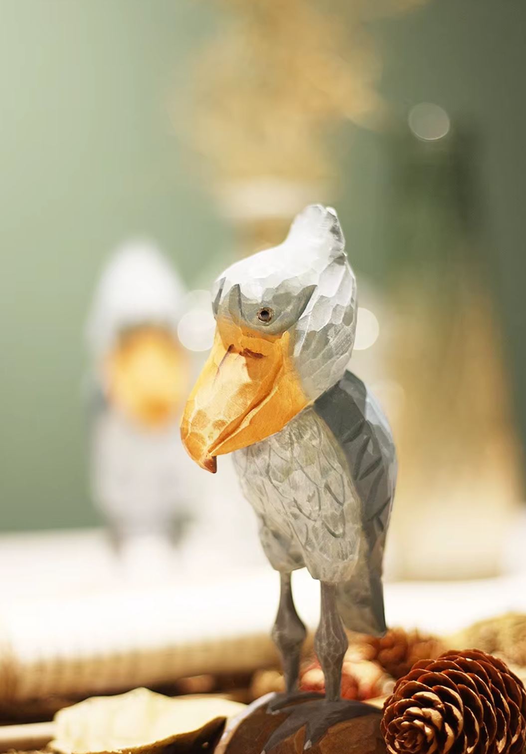 Wooden Whale-Headed Stork Bird Statue 16 cm