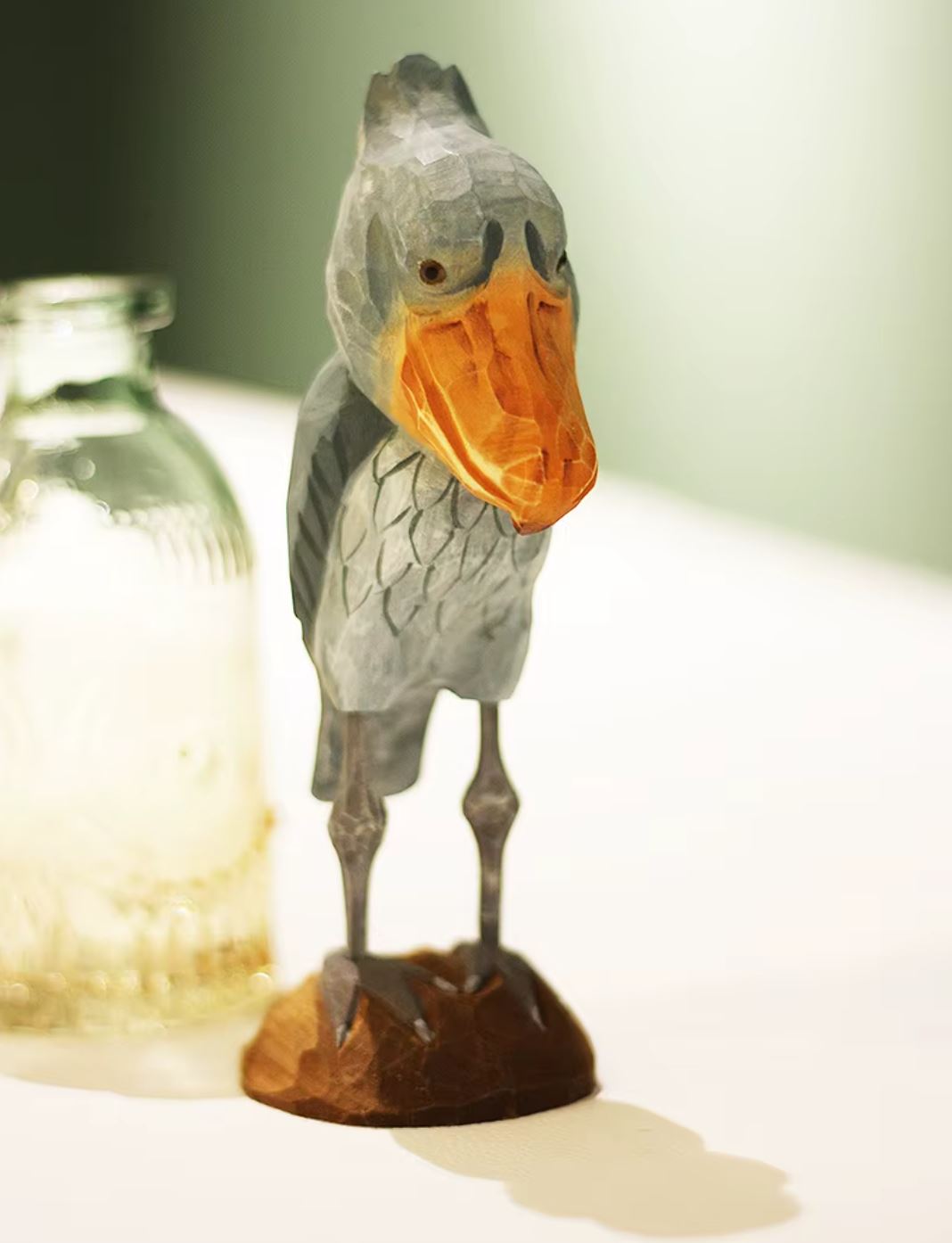 Wooden Whale-Headed Stork Bird Statue 16 cm