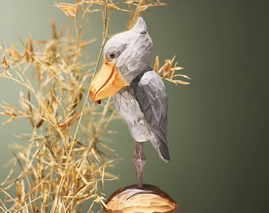 Wooden Whale-Headed Stork Bird Statue 16 cm
