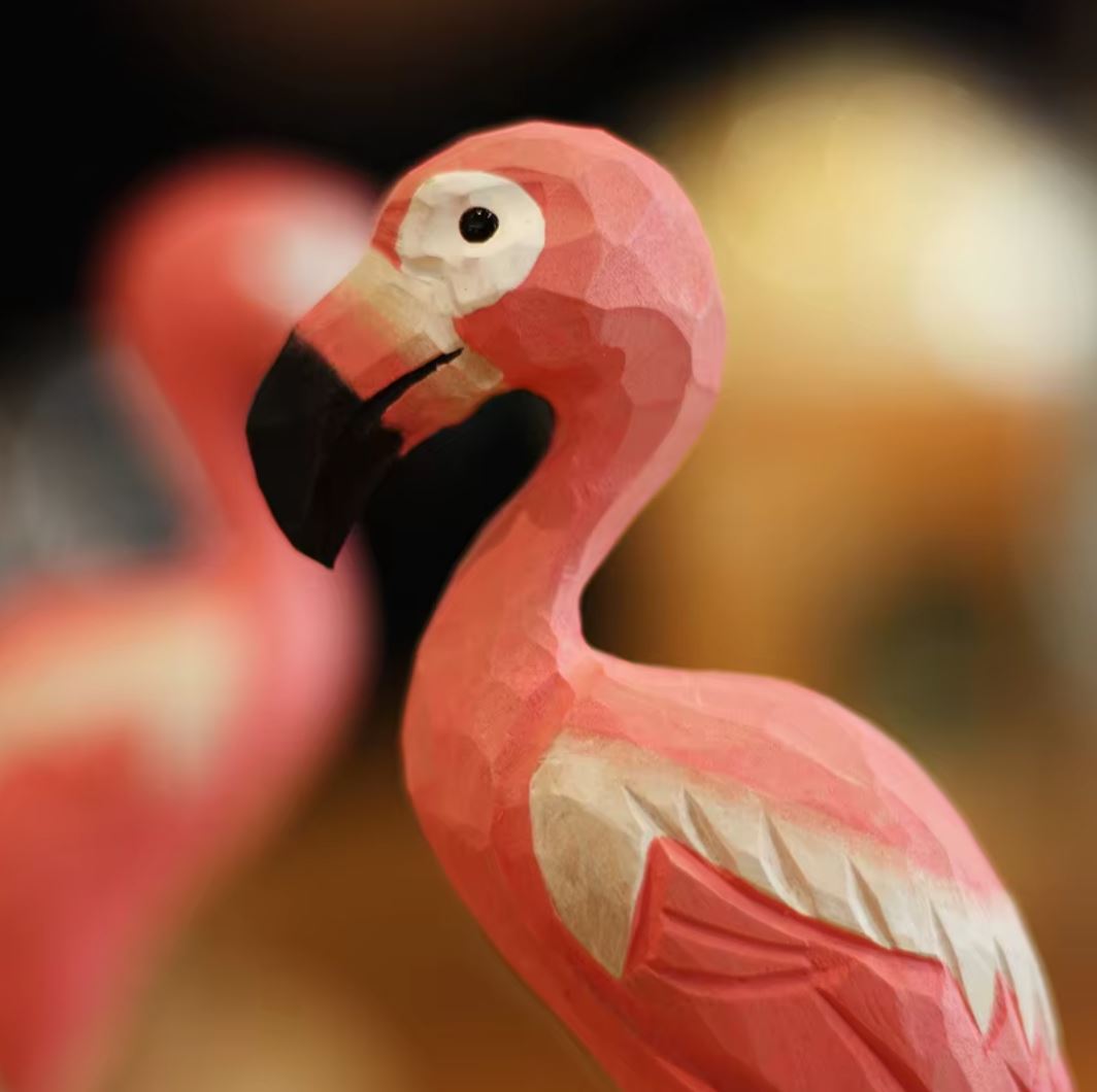 Wooden Pink Flamingo Bird Statue 16 cm
