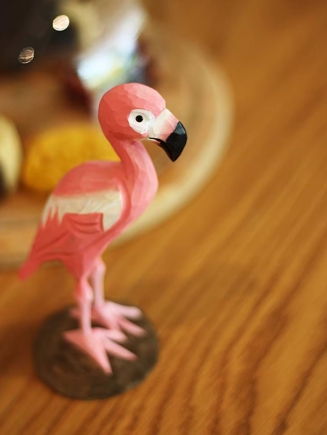 Wooden Pink Flamingo Bird Statue 16 cm