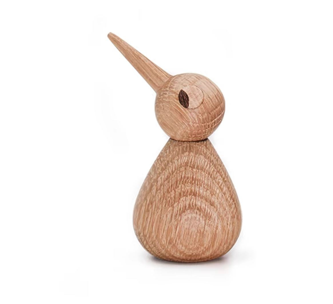 Pointed-Beak Bird Statue in Wood, Nordic Style, 8 cm