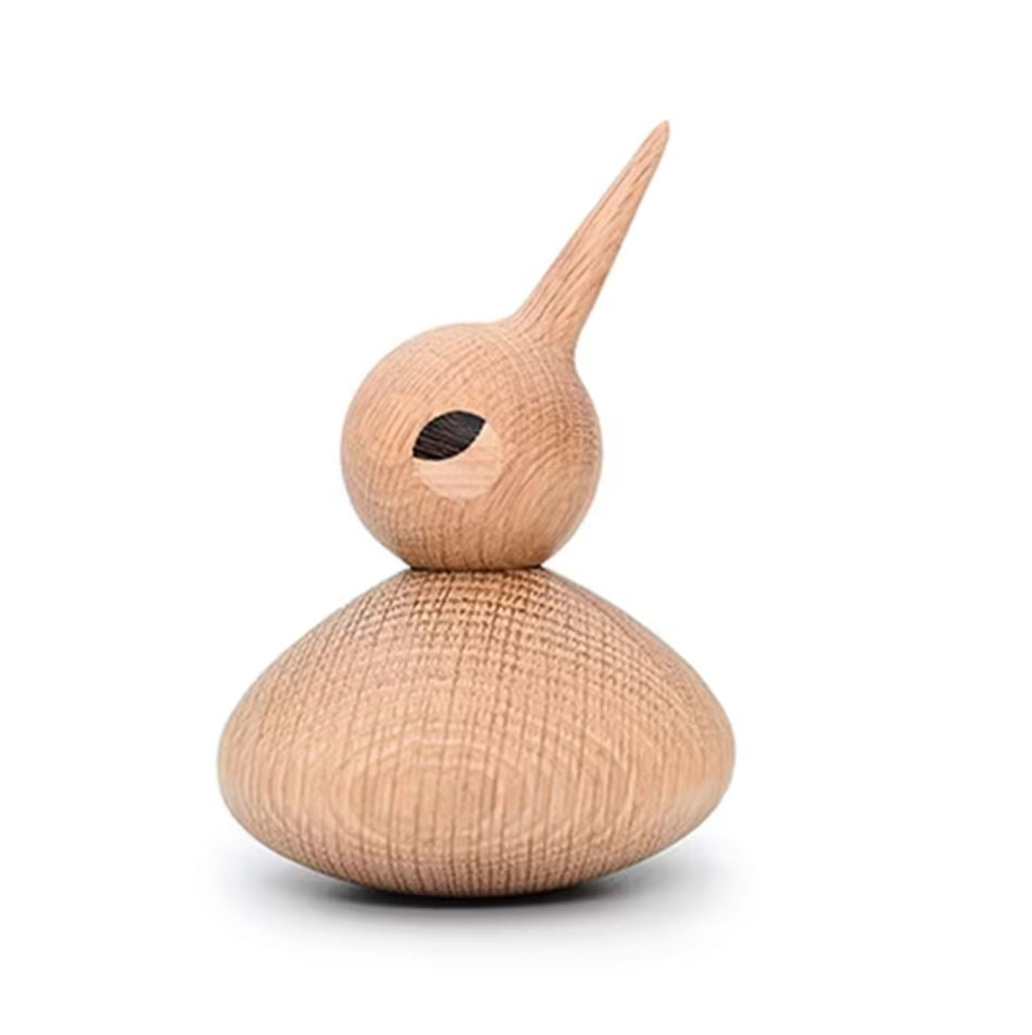 Pointed-Beak Bird Statue in Wood, Nordic Style, 10 cm