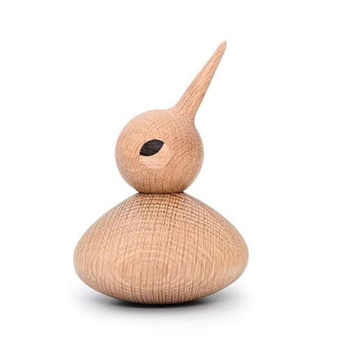 Pointed-Beak Bird Statue in Wood, Nordic Style, 10 cm