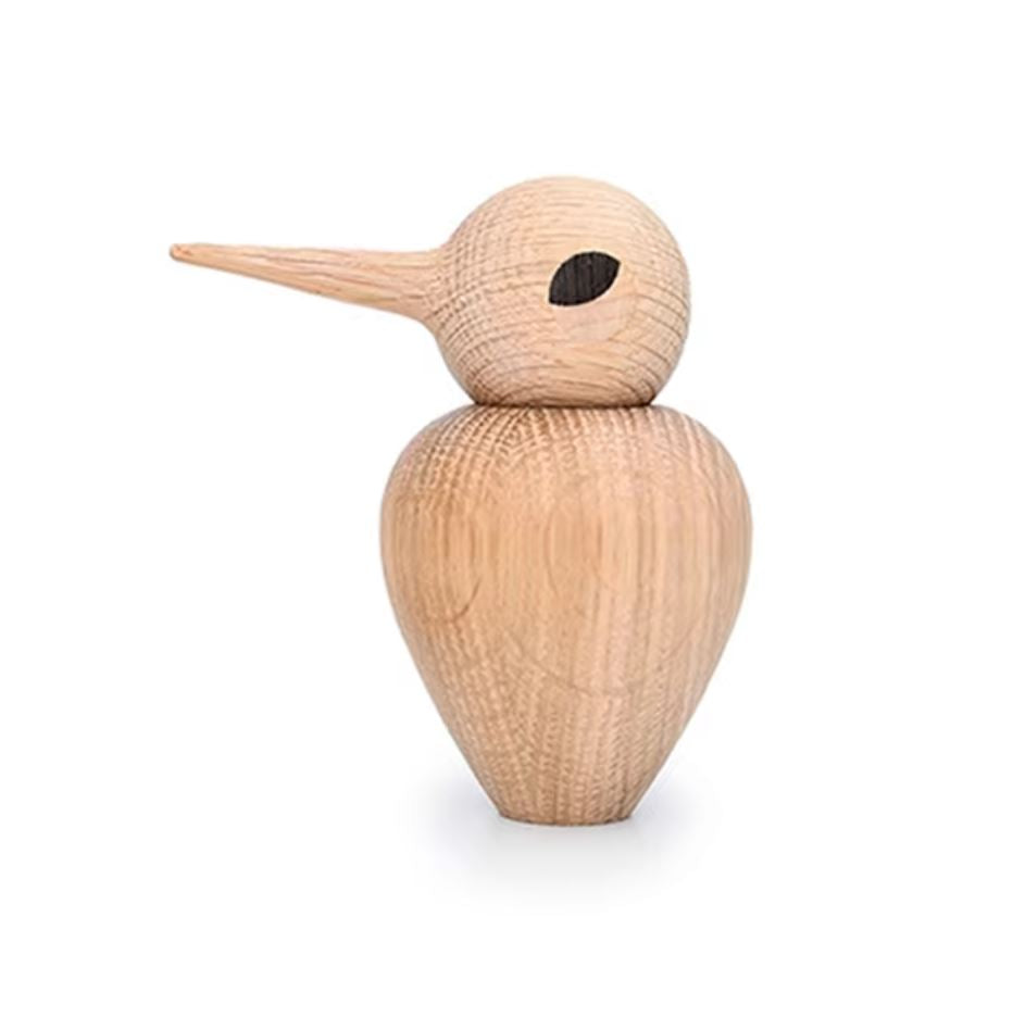 Pointed-Beak Bird Statue in Wood, Nordic Style, 12 cm
