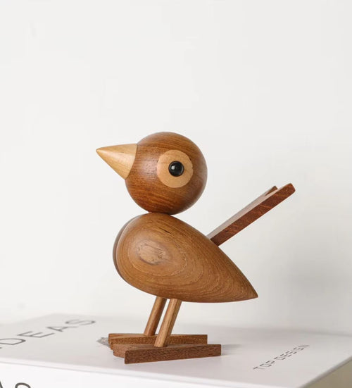 Bird Statue in Wood, Nordic Style, 12 cm - Dark Oak