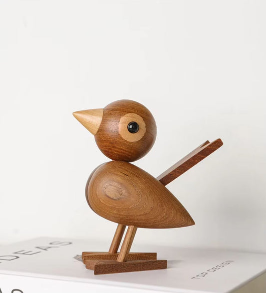 Bird Statue in Wood, Nordic Style, 12 cm - Dark Oak