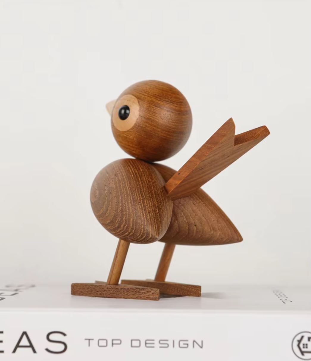 Bird Statue in Wood, Nordic Style, 12 cm - Dark Oak