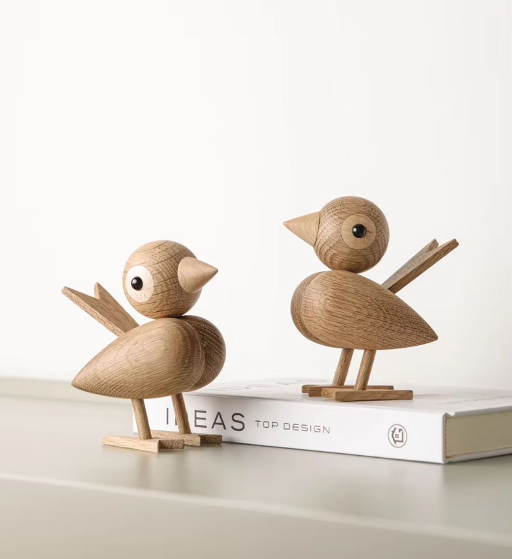 Bird Statue in Wood, Nordic Style, 12 cm - Light Oak
