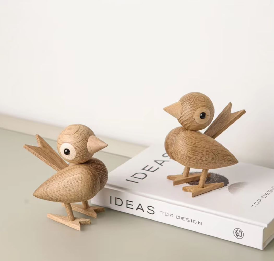 Bird Statue in Wood, Nordic Style, 12 cm - Light Oak