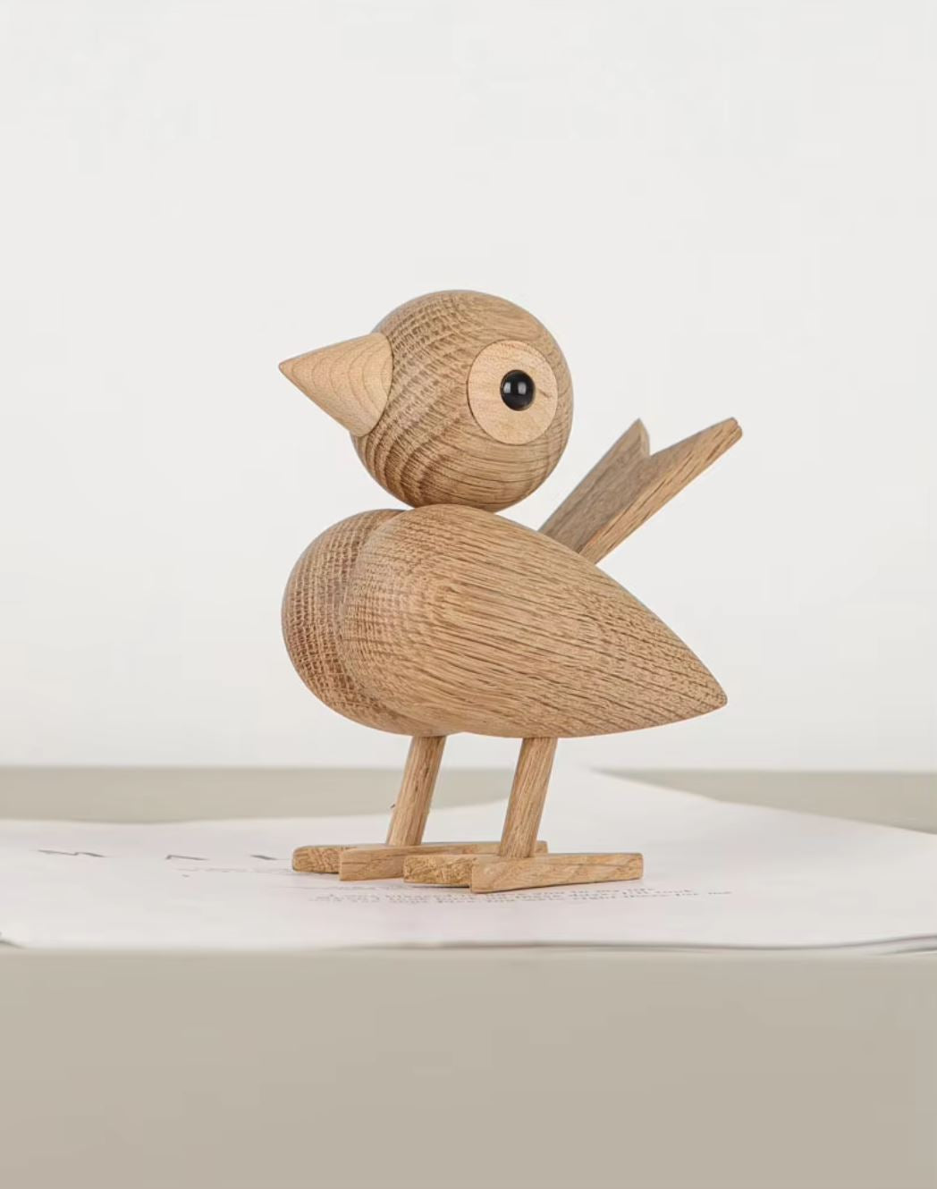 Bird Statue in Wood, Nordic Style, 12 cm - Light Oak