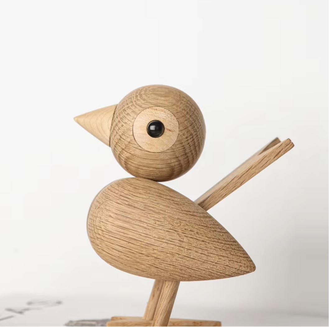 Bird Statue in Wood, Nordic Style, 12 cm - Light Oak