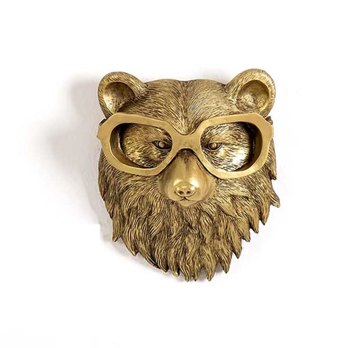 Gold Bear Head Wall Statue 16 cm