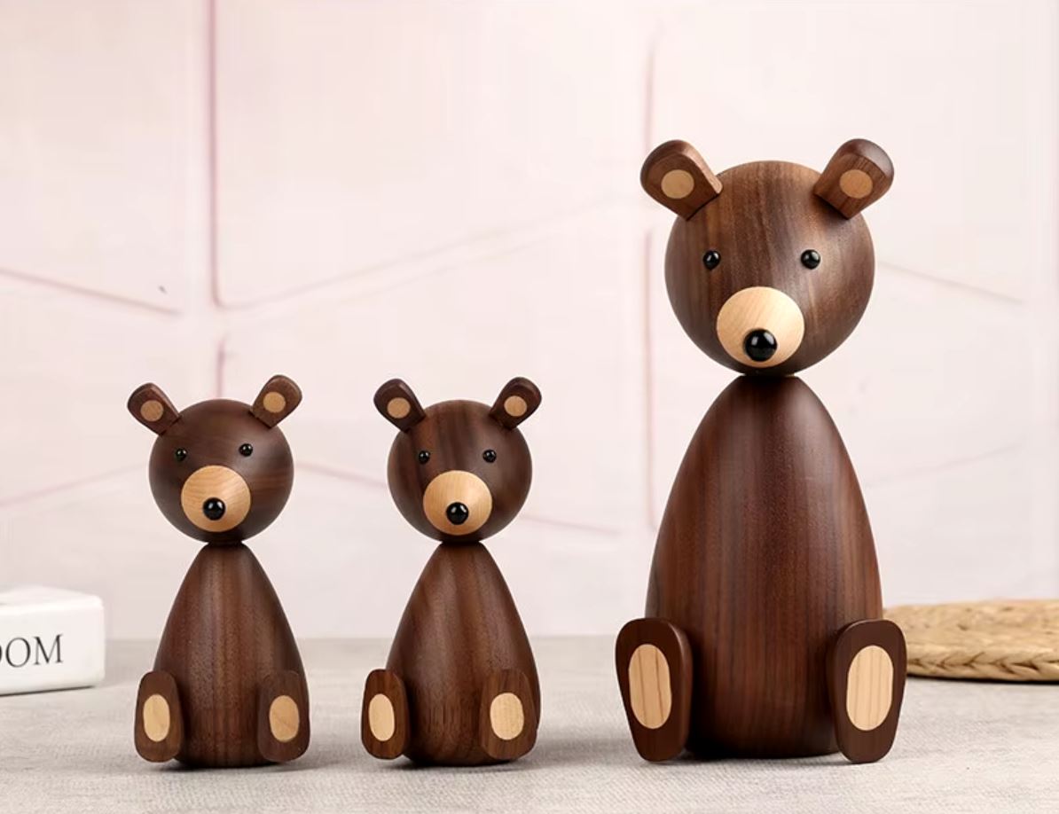 Nordic-Style Wooden Bear Statue 12 cm