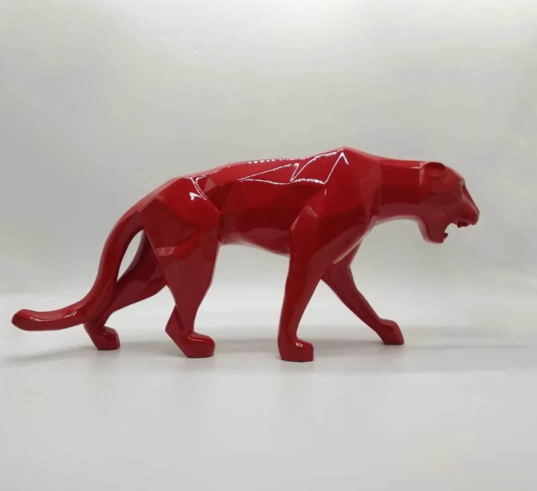 Red Origami Panther Statue in Resin 70 cm
