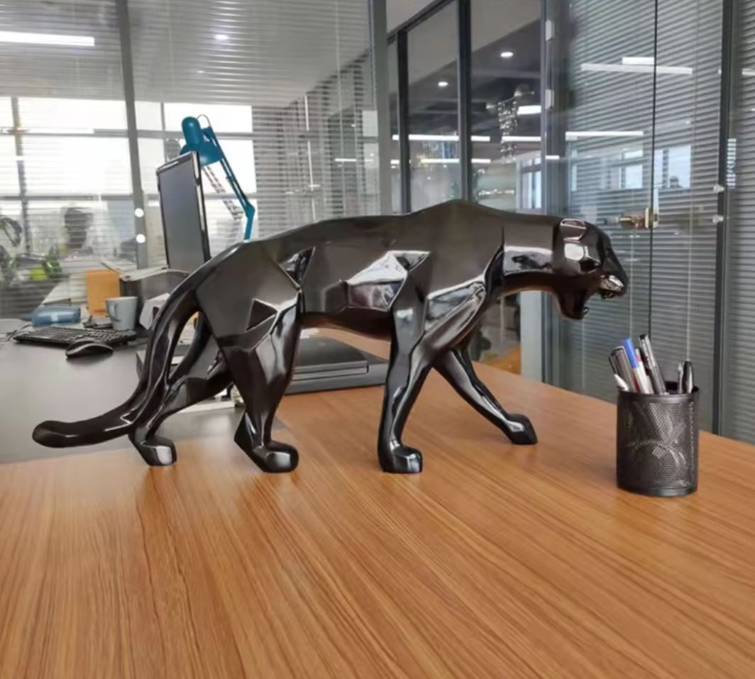 Black Origami Panther Statue in Resin 70 cm
