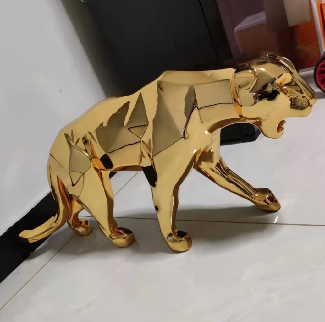 Gold Origami Panther Statue in Resin 70 cm