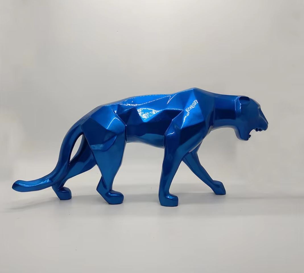 Blue Origami Panther Statue in Resin 70 cm