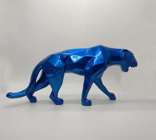 Blue Origami Panther Statue in Resin 70 cm
