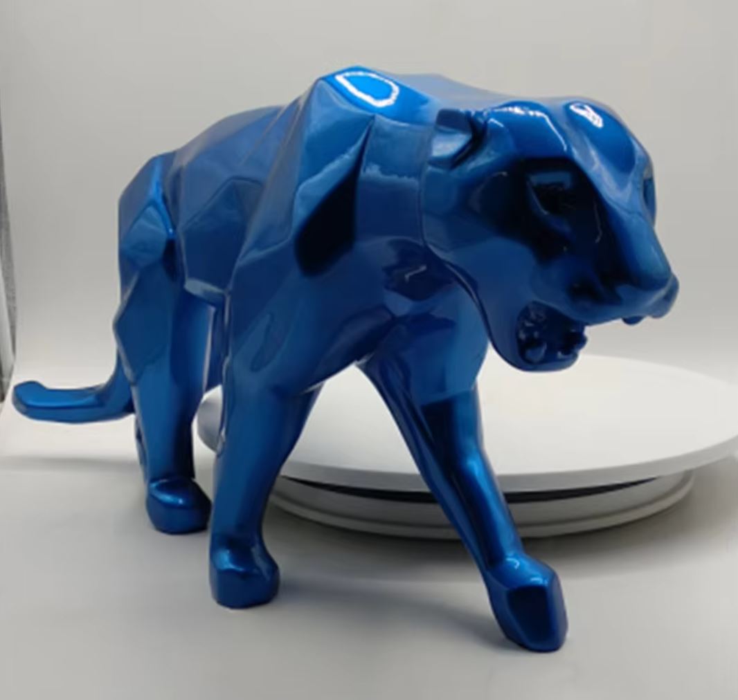 Blue Origami Panther Statue in Resin 70 cm