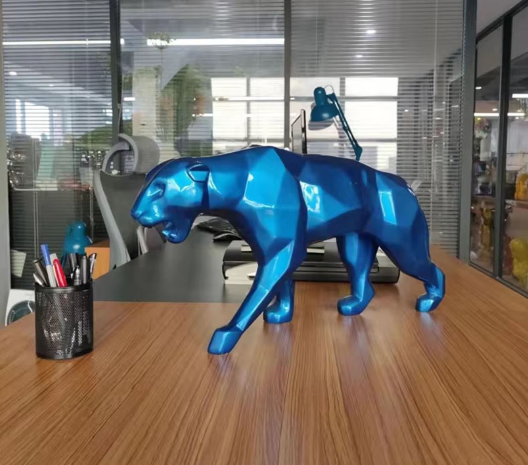 Blue Origami Panther Statue in Resin 70 cm