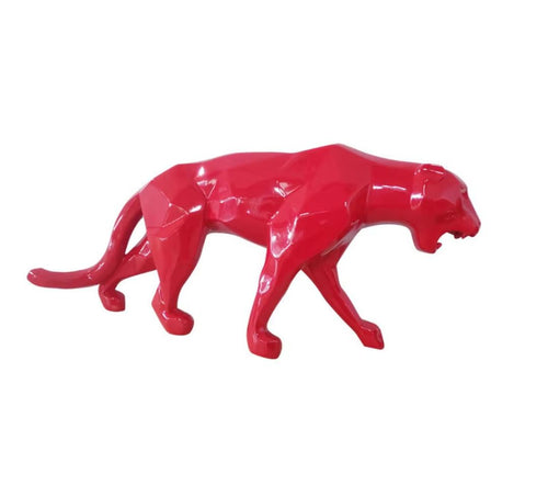 Red Origami Panther Statue in Resin 70 cm
