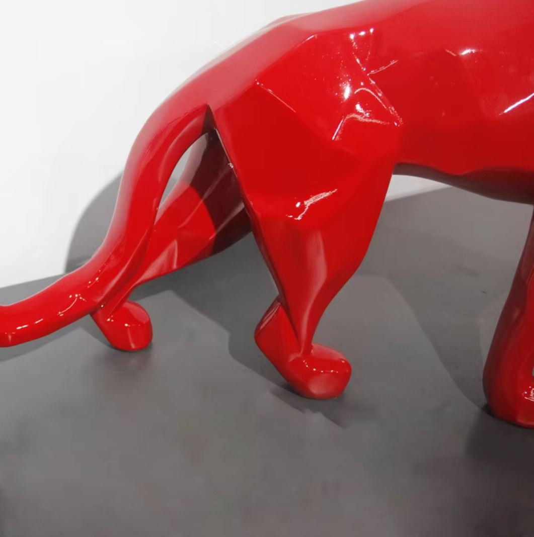 Red Origami Panther Statue in Resin 70 cm