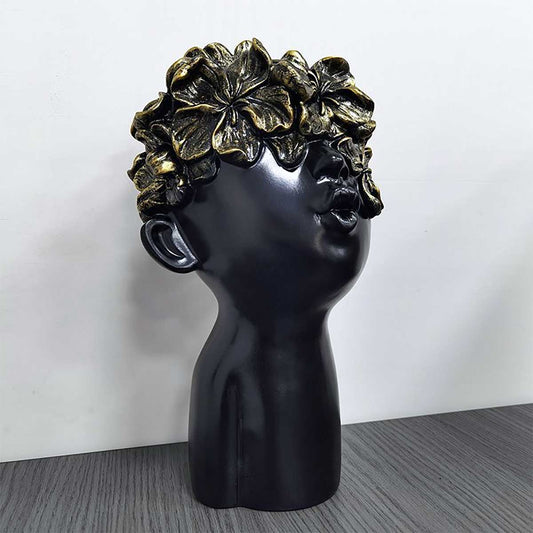 Bust Statue, Head with Black & Gold Butterflies, 28 cm