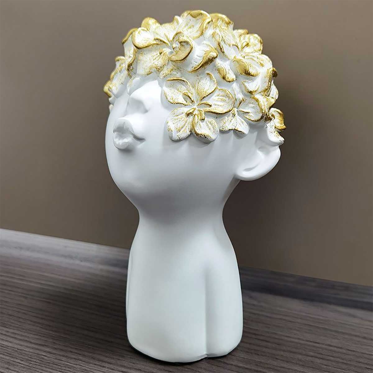 White Bust Statue, Head with Gold Butterflies, 19 cm