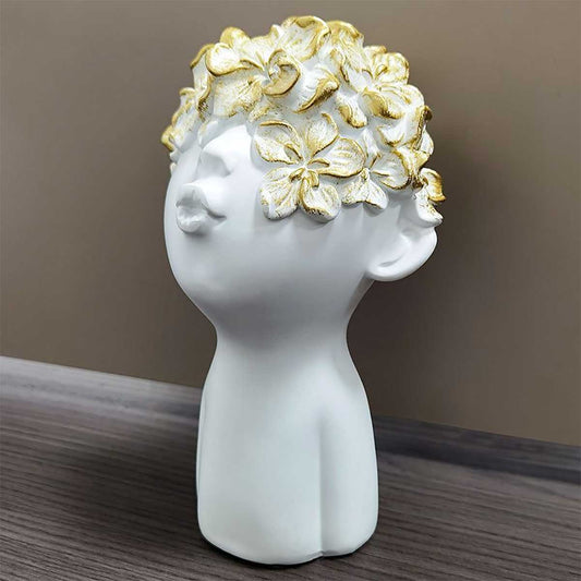 White Bust Statue, Head with Gold Butterflies, 19 cm