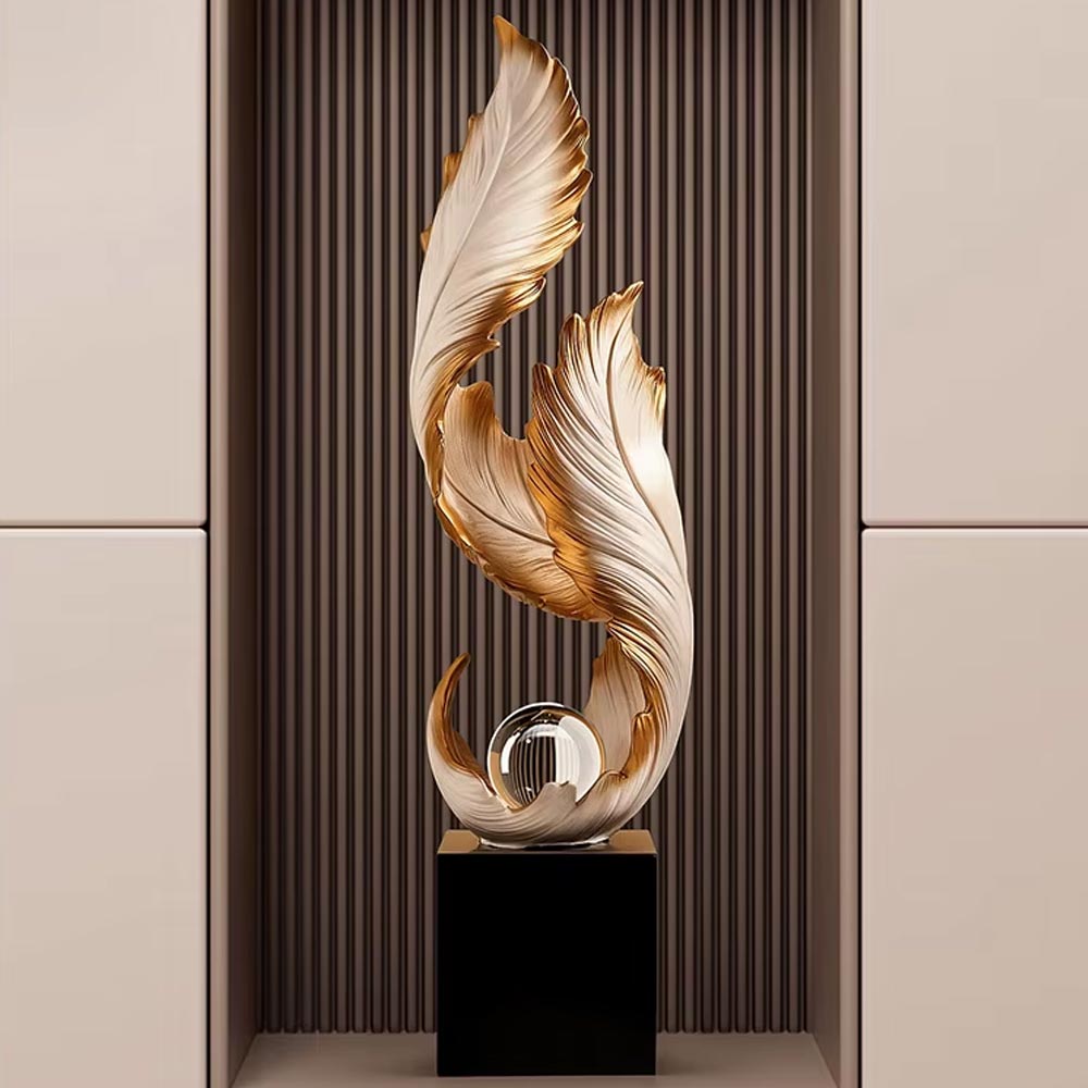 White Feather Design Statue on Base - 68 cm