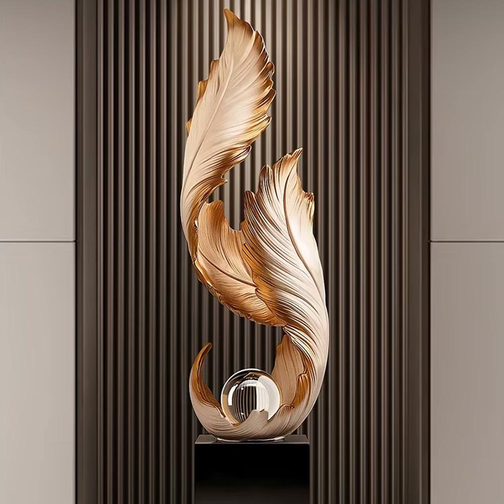 White Feather Design Statue on Base - 68 cm