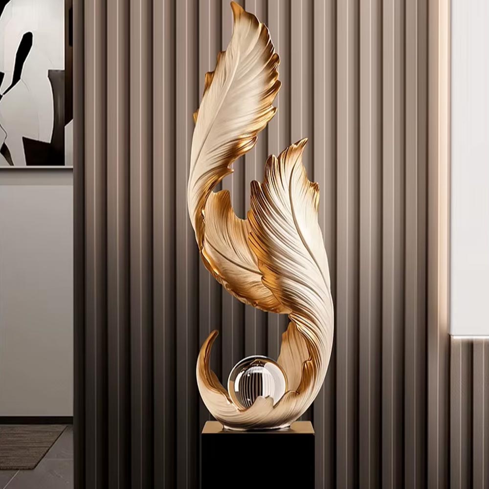 White Feather Design Statue on Base - 68 cm