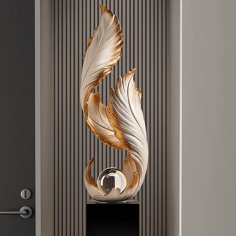 White Feather Design Statue on Base - 68 cm