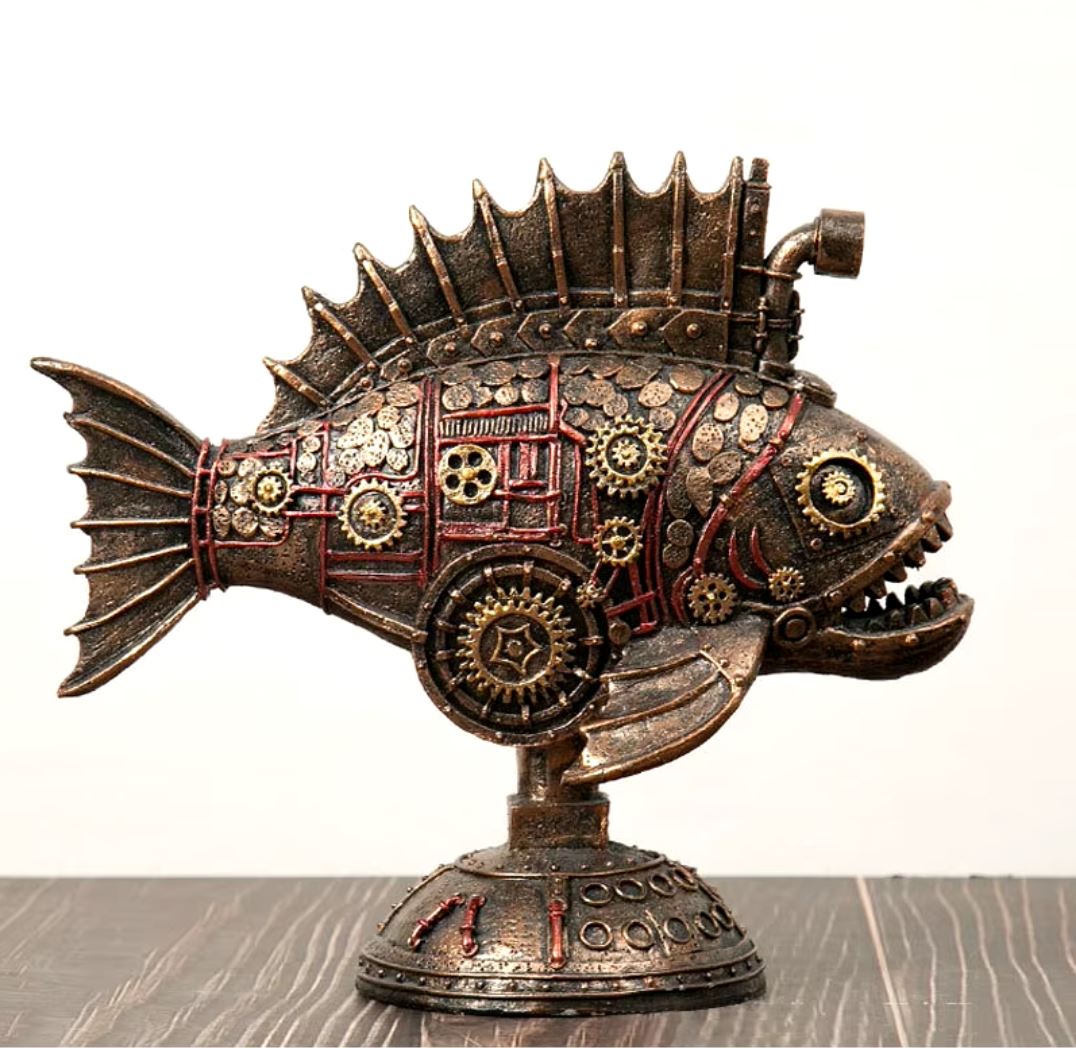 Steampunk Fish Statue 23 cm
