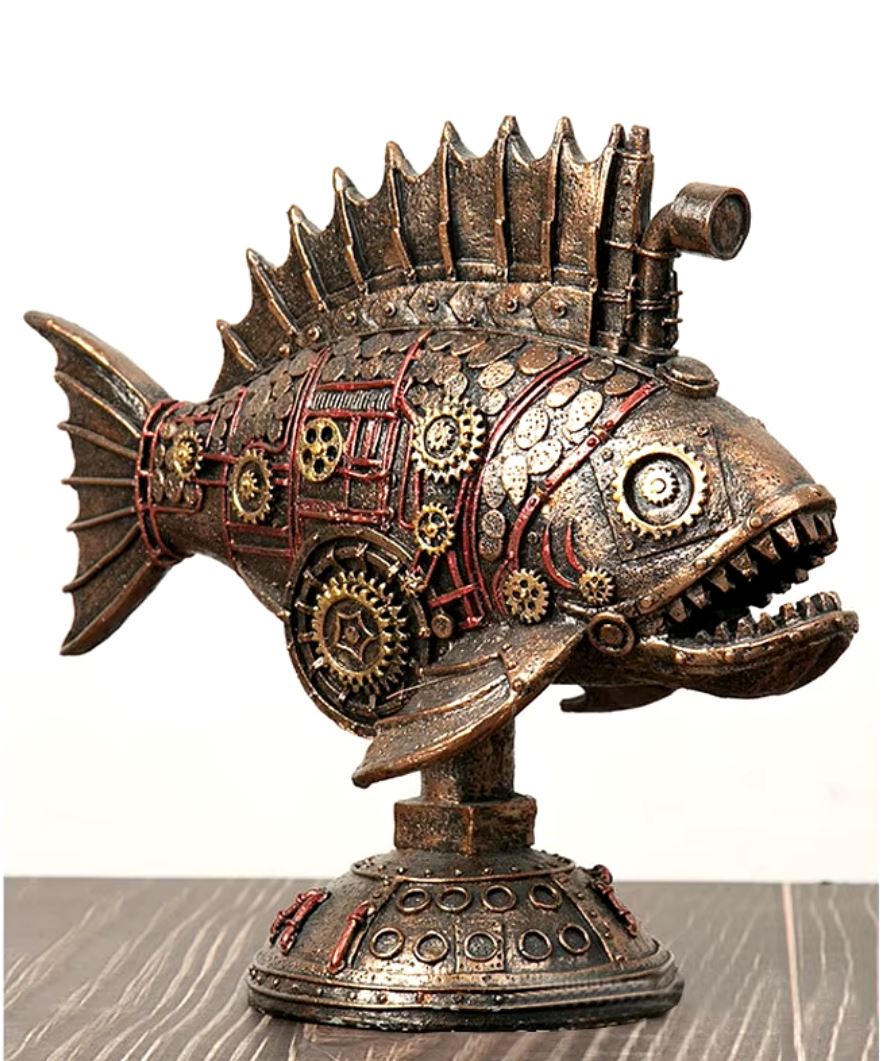Steampunk Fish Statue 23 cm