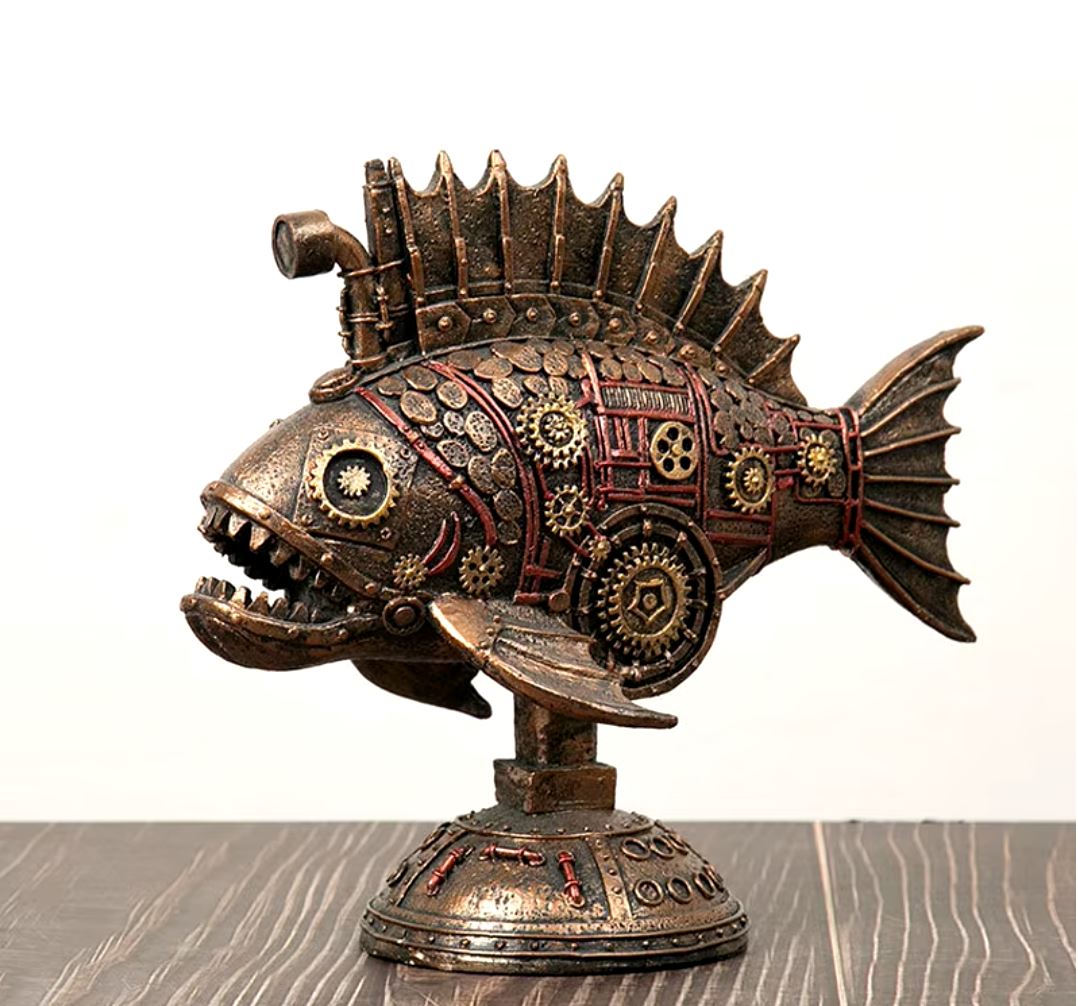 Steampunk Fish Statue 23 cm