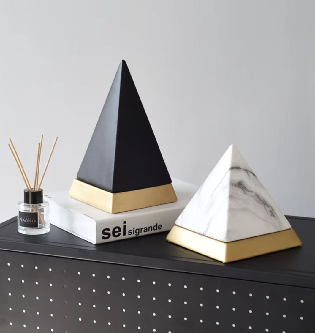 Black & Gold Ceramic Pyramid Statue 14 cm