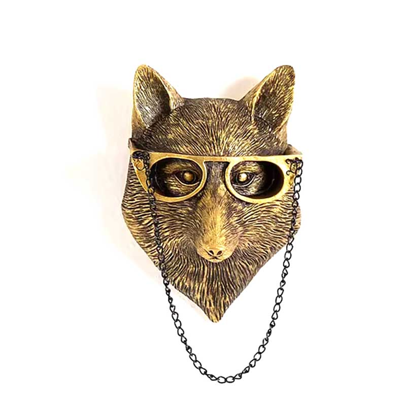 Gold Fox Head Wall Statue 15 cm