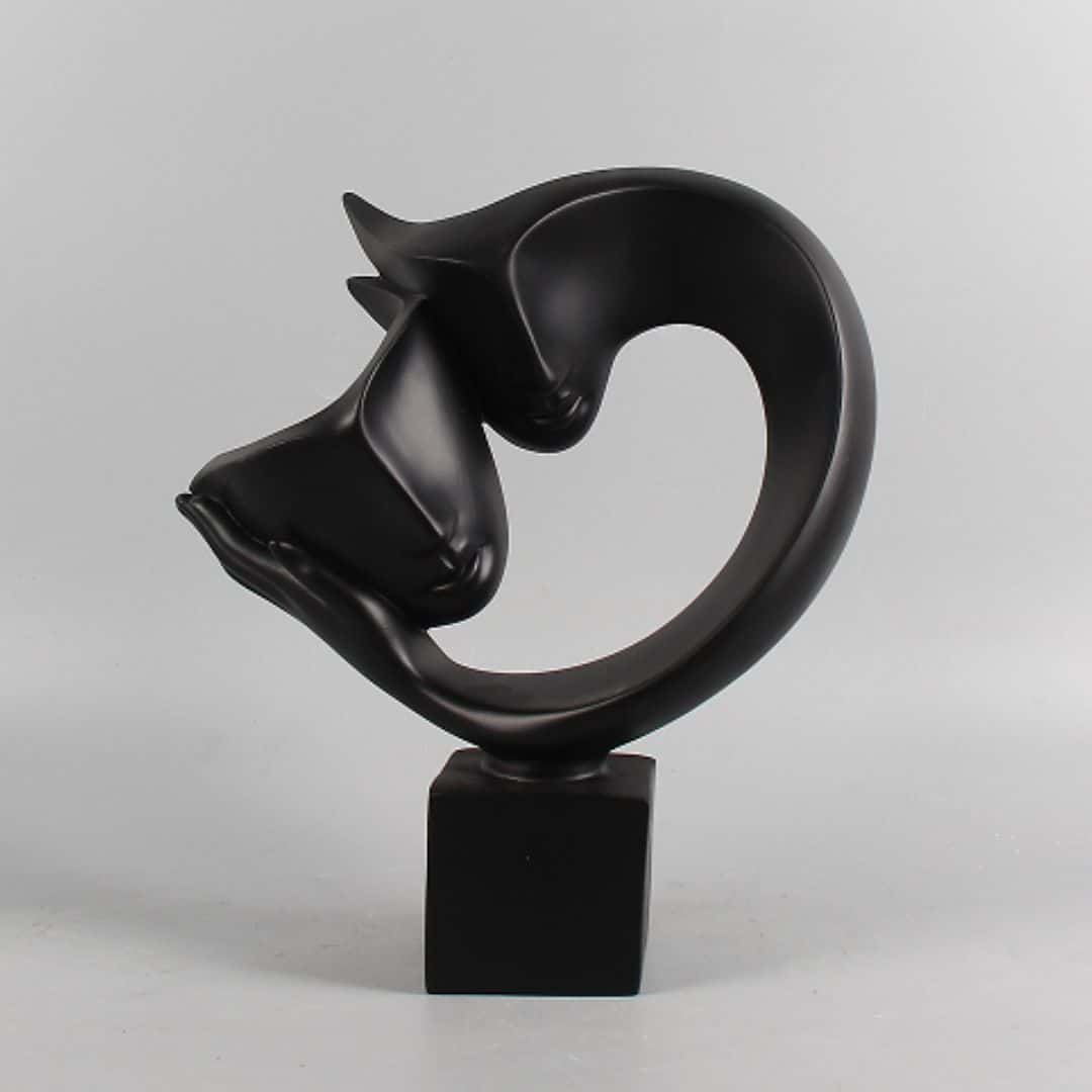 Abstract Couple Statue in Black Resin 27 cm